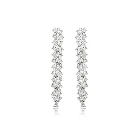 Brinco cravejado de zirconia cristal banho em rodio branco