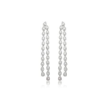 Brinco cravejado de zirconia cristal banho em rodio branco
