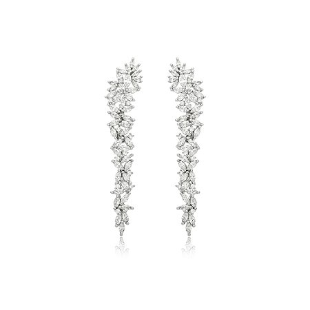 Brinco cravejado de zirconia cristal banho em rodio branco