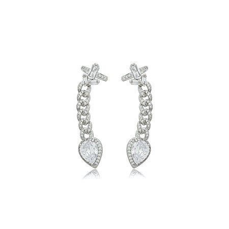 Brinco ear cuff cravejado de zirconia cristal banho em rodio branco
