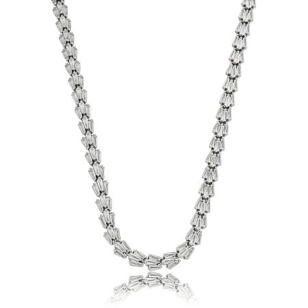 Colar riviera cravejado de zirconia cristal banho em rodio branco