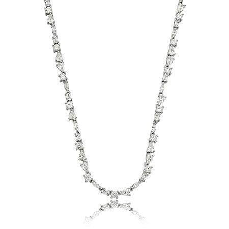 Colar riviera cravejado de zirconia cristal banho em rodio branco