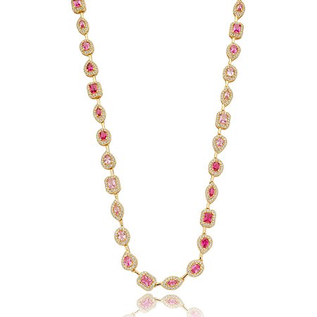 Colar riviera cravejado de zirconia pink banho em ouro 18k