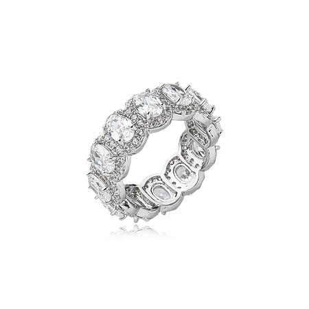 Anel cravejado de zirconia cristal banho em rodio branco