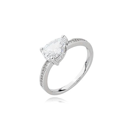 Anel cravejado de zirconia cristal banho em rodio branco