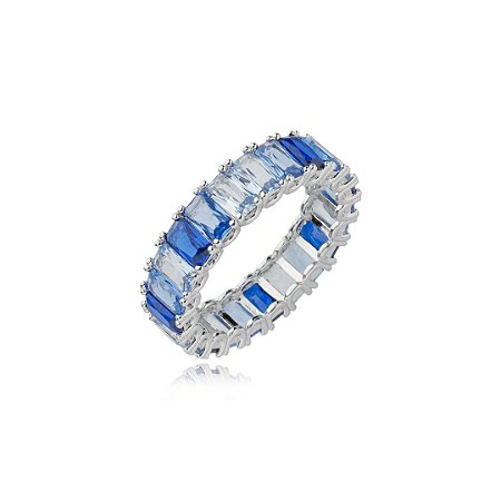 Anel cravejado de zirconia safira banho em rodio branco