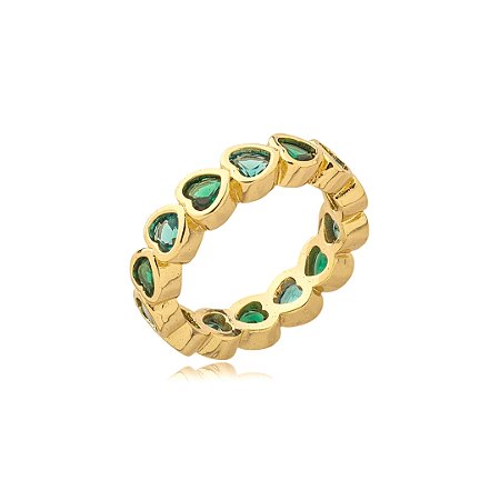 Anel de coração cravejado de zirconia banho em ouro 18k