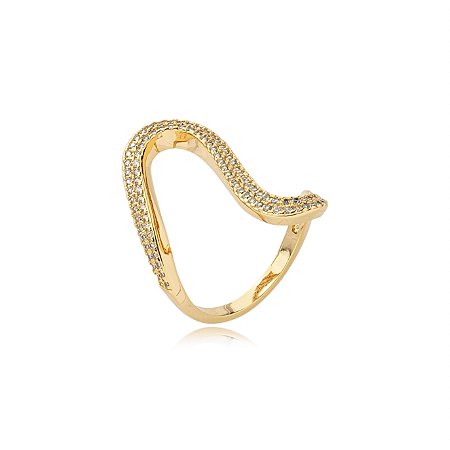 Anel dourado cravejado de zirconia cristal banho em ouro 18k