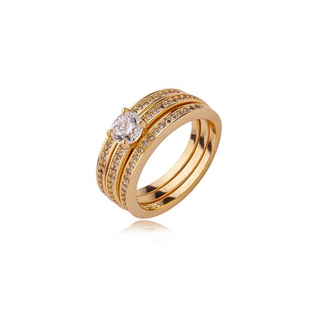 Trio de aneis cravejado de zirconia cristal banho em ouro 18k