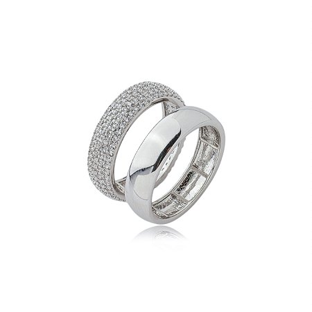 Dupla de aneis cravejado de zirconia cristal banho em rodio branco