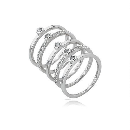 Conjunto de aneis cravejado de zirconia cristal banho em rodio branco