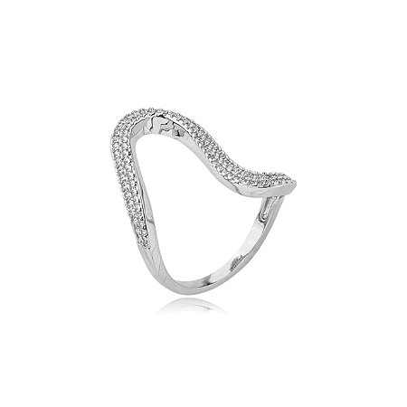 Anel cravejado de zirconia cristal banho em rodio branco