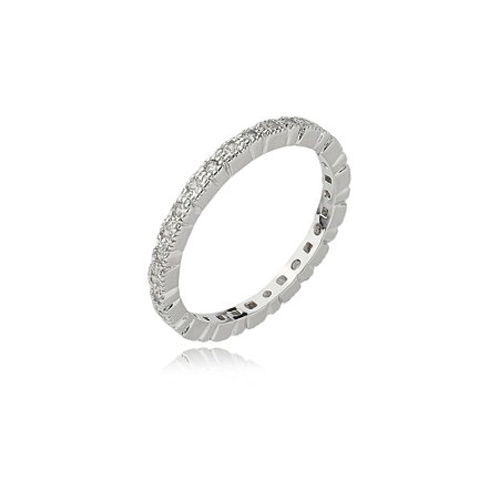 Anel cravejado de zirconia cristal banho em rodio branco