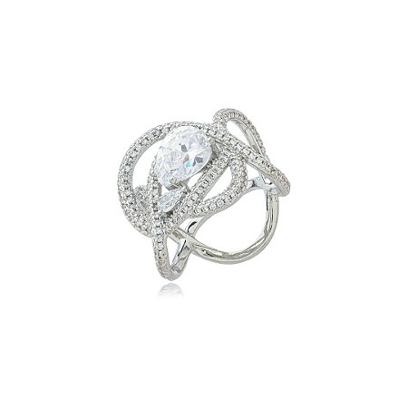 Anel cravejado de zirconia cristal banho em o rodio branco