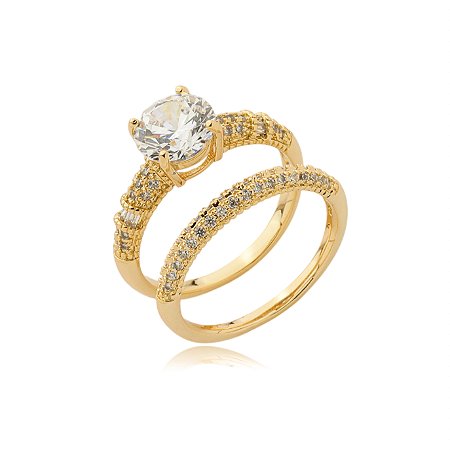 Dupla de aneis cravejado de zirconia cristal banho em ouro 18k