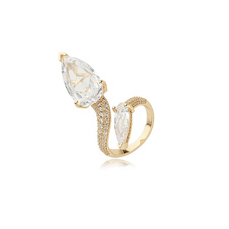 Anel dourado cravejado de zirconia cristal banho em ouro 18k