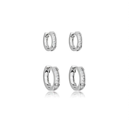 Dupla de argola cravejada de zirconia cristal banho em rodio branco