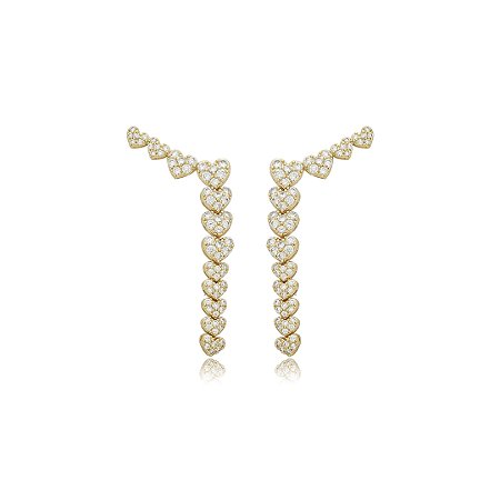 Brinco de coração cravejado de zirconia cristal banho em ouro 18k