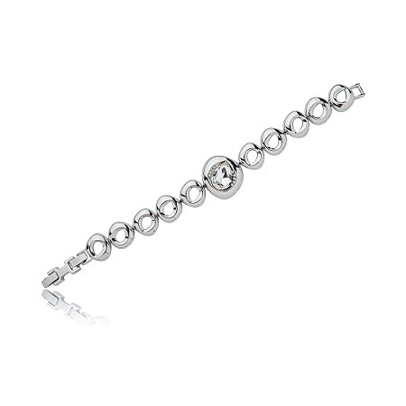 Pulseira cravejada de zirconia cristal banho em rodio branco