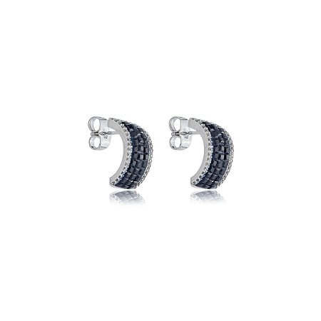 Brinco de base cravejado de zirconia safira banho em rodio branco