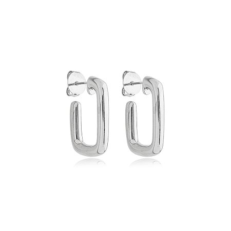 Brinco de argola liso banho em rodio branco