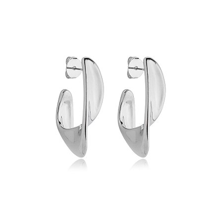 Brinco de argola liso banho em rodio branco