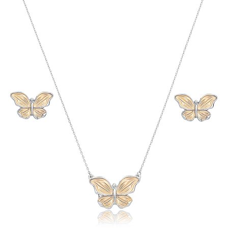 Conjunto de brinco e colar liso acetinado banho duplo