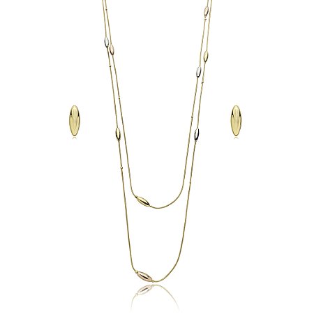 Conjunto de brinco e colar liso banho triplo