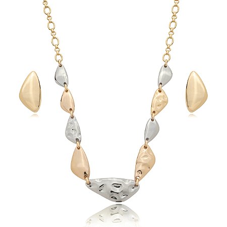 Conjunto de brinco e colar liso banho duplo