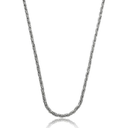 Colar de corrente liso banho em rodio branco