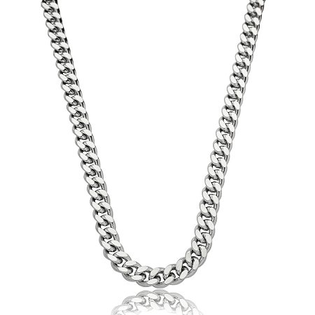 Colar de corrente liso banho em rodio branco