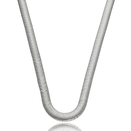 Colar de malha liso banho em rodio branco