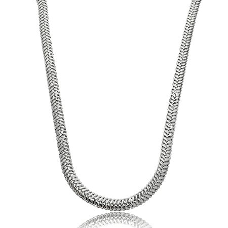 Colar de malha liso banho em rodio branco