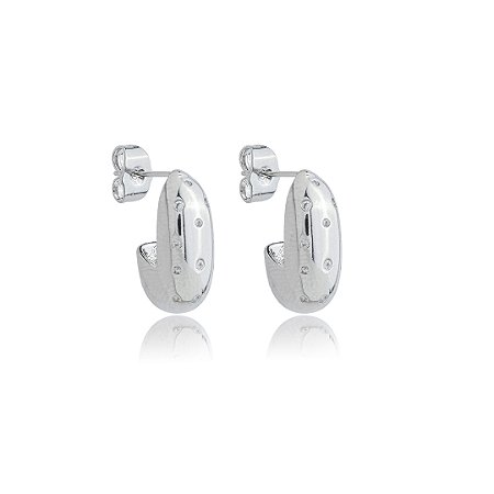 Brinco cravejado de zirconia cristal banho em rodio branco