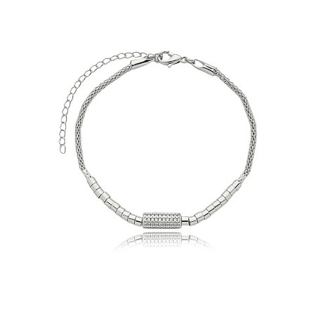 Pulseira lisa de canutilho banho em rodio branco