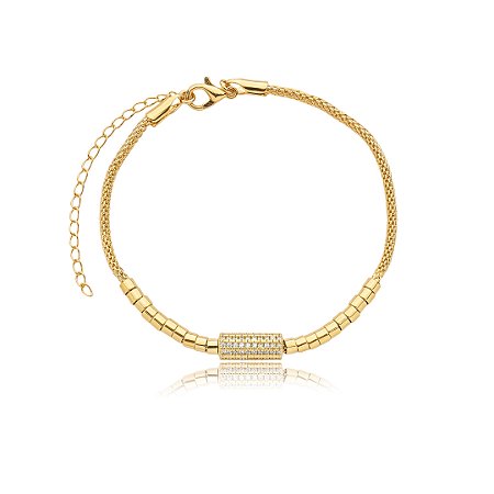 Pulseira de canutilho dourada lisa banho em ouro 18k