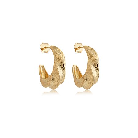 Brinco de argola liso acetinado banho em ouro 18K