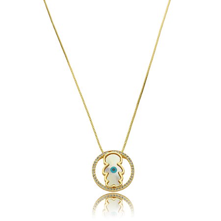 Colar em madreperola cravejado de zirconia cristal banho em ouro 18k
