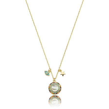 Colar em madreperola cravejado de zirconia banho em ouro 18k