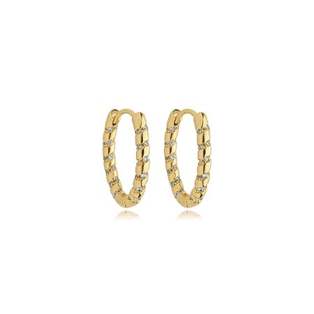 Brinco de argola cravejado de zirconia cristal banho em ouro 18k