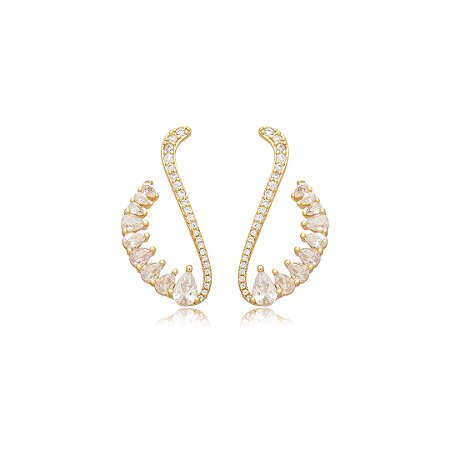 Brinco de argola cravejado de zirconia cristal banho em ouro 18k