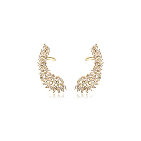 Brinco ear cuff cravejado de zirconia cristal banho em ouro 18k
