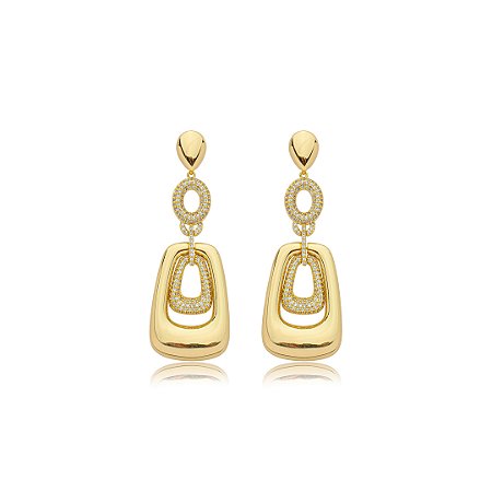 Brinco cravejado de zirconia cristal banho em ouro 18k