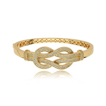 Bracelete cravejado de zirconia cristal banho em ouro 18k
