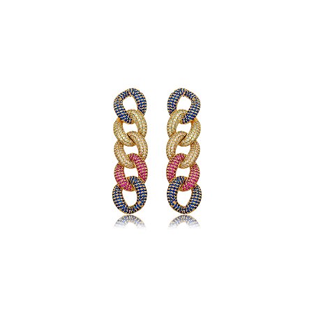 Brinco cravejado de zirconia rainbow banho em ouro 18k
