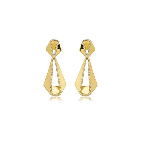 Brinco cravejado de zirconia cristal banho em ouro 18k