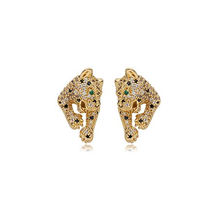 Brinco cravejado de zirconia cristal banho em ouro 18k