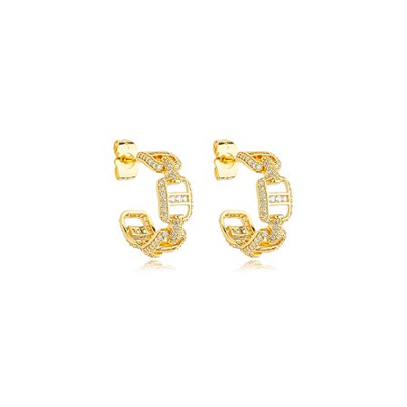 Brinco de argola cravejado de zirconia cristal banho em ouro 18k