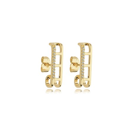 Brinco de argola cravejado de zirconia cristal banho em ouro 18k