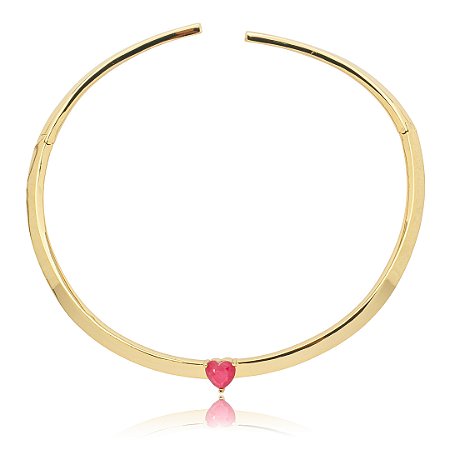 Colar Aro dourado liso com pedra fusion rubi banho em ouro 18k